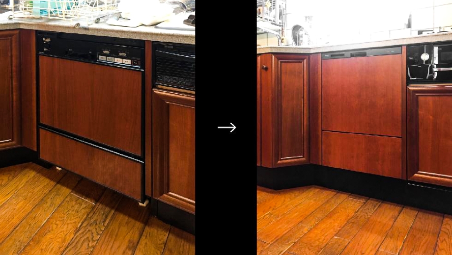 突板キッチンのデザイン性を崩さずに食洗機を交換するリフォーム